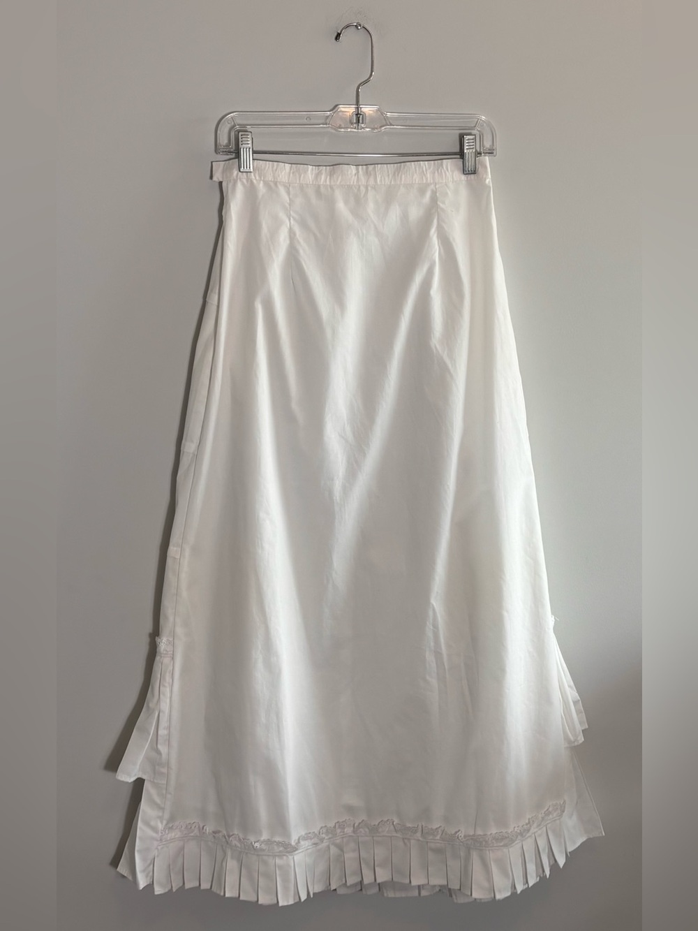 Homemade White Cotton Victorian Style Maxi Skirt Lace Trim Pleated Hem - Picture 1 of 5